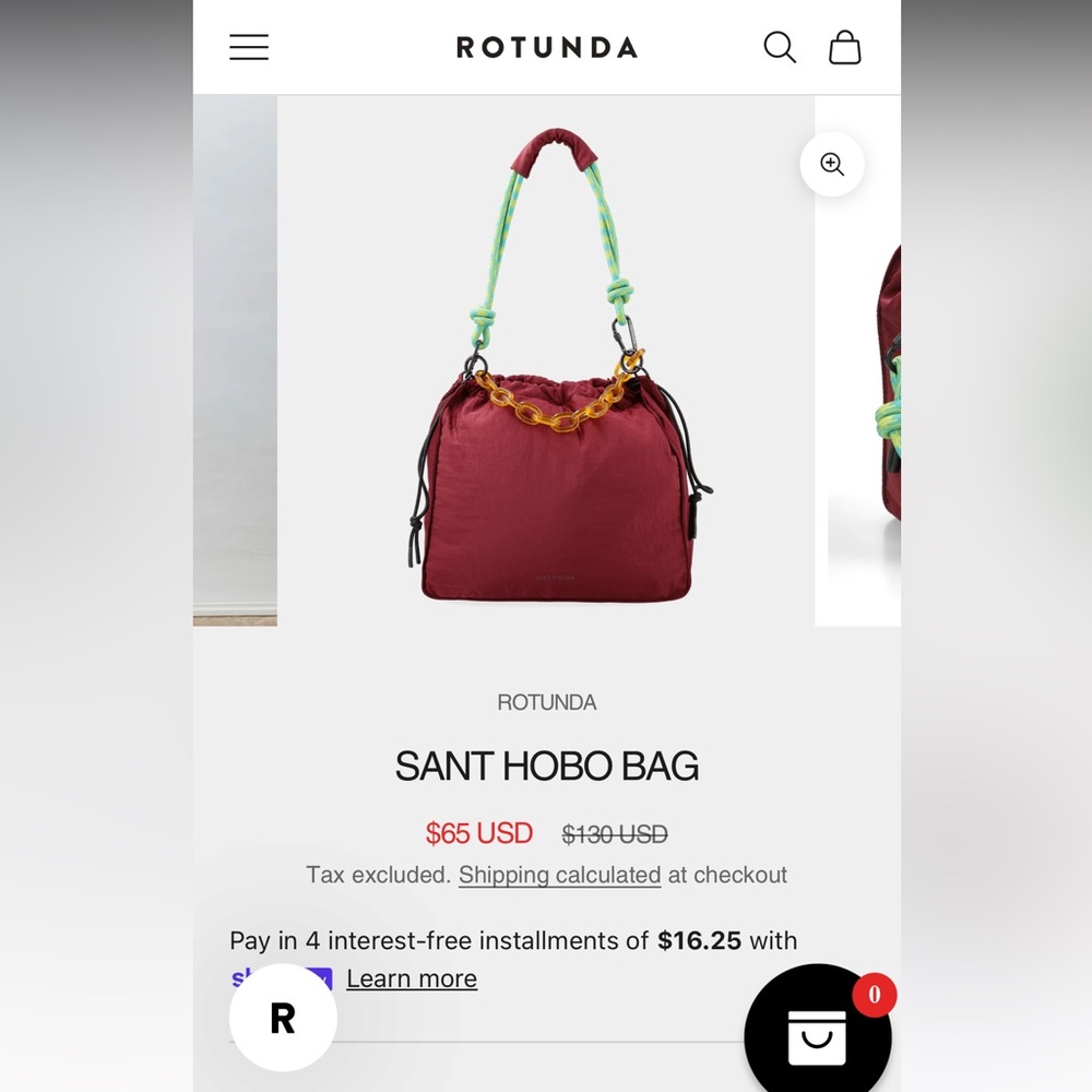 Rotunda Sant Hobo Bag in Burgundy with Green Strap